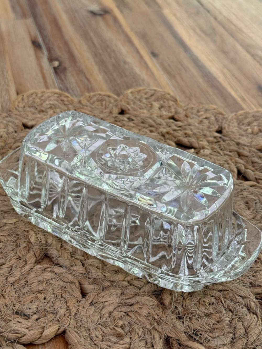 Vintage Anchor Hocking Covered Butter Dish Star of David